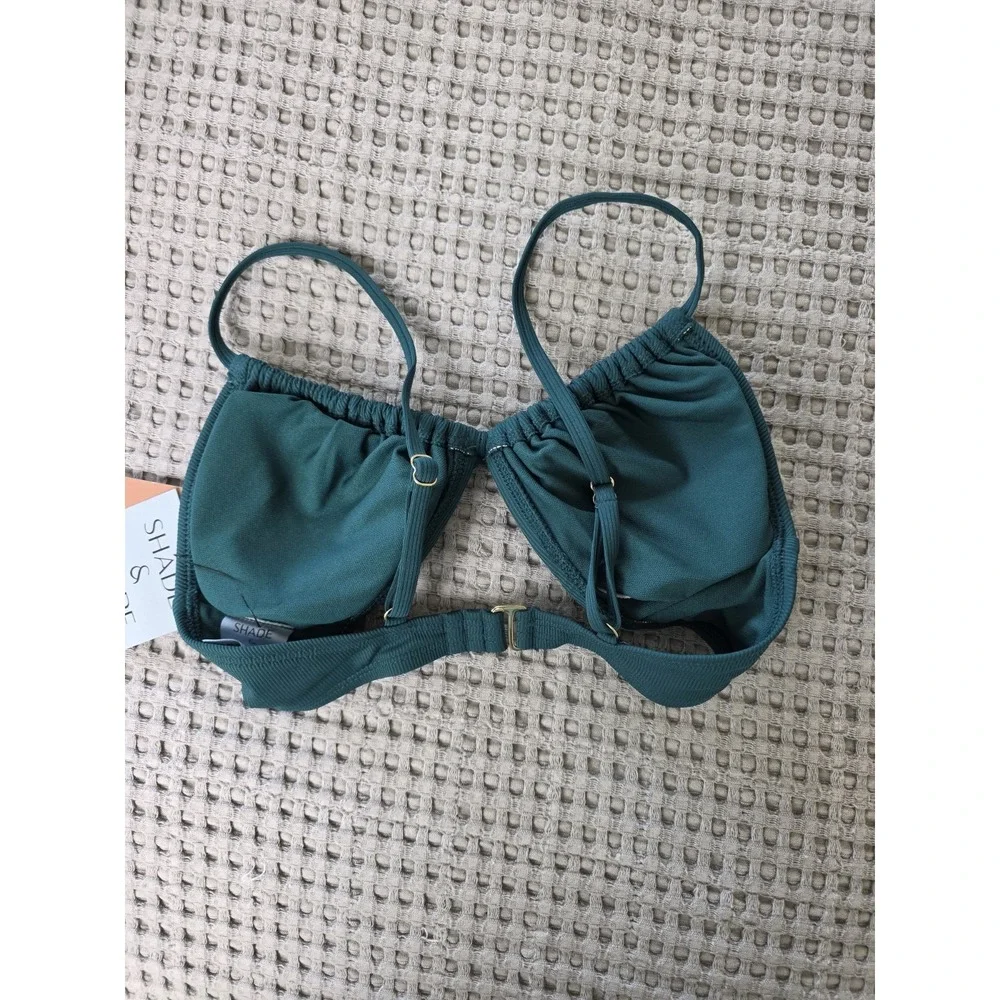 Shade & Shore Bikini Top Womens XS Green Ribbed Triangle Halter NEW Swim (318)